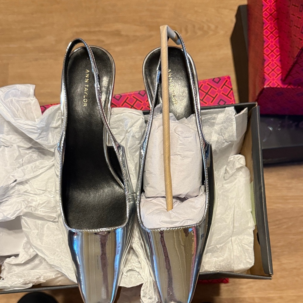 Ann Taylor Metallic Silver Heels